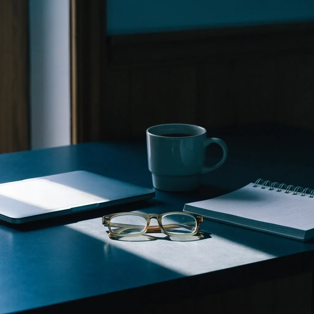 A learner's desk at the end of a study session, with the laptop closed and the day's notes set aside